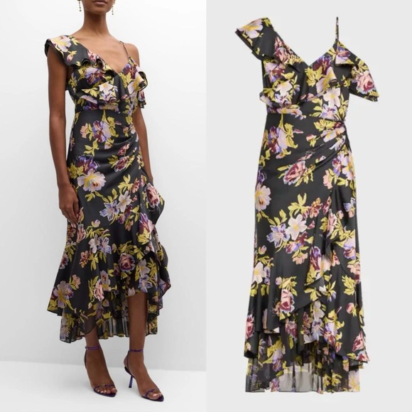 cinq a sept Dresses & Skirts - Cinq à Sept One Shoulder Floral Yellow Dress